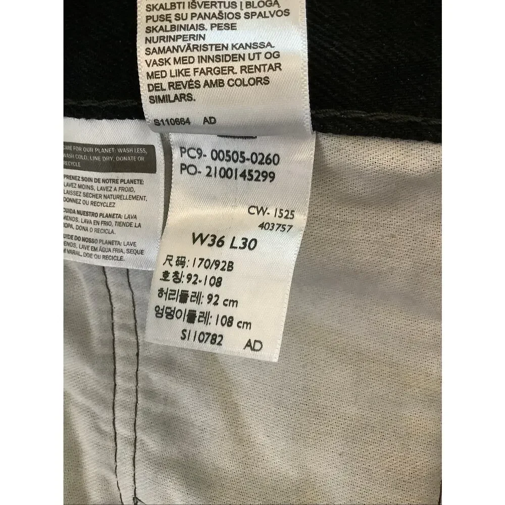 Levis Mens 36x30 Black 505 Regular Straight Leg Jeans Classic Smart Casual T5-14